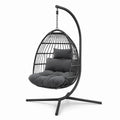 Silla colgante de ratán sintético con cojines de poliéster gris oscuro