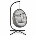 Sillón colgante de ratán sintético gris con soporte de acero negro