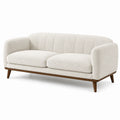 Sofá de 3 plazas de tejido bouclé crema con base de madera, 210 cm