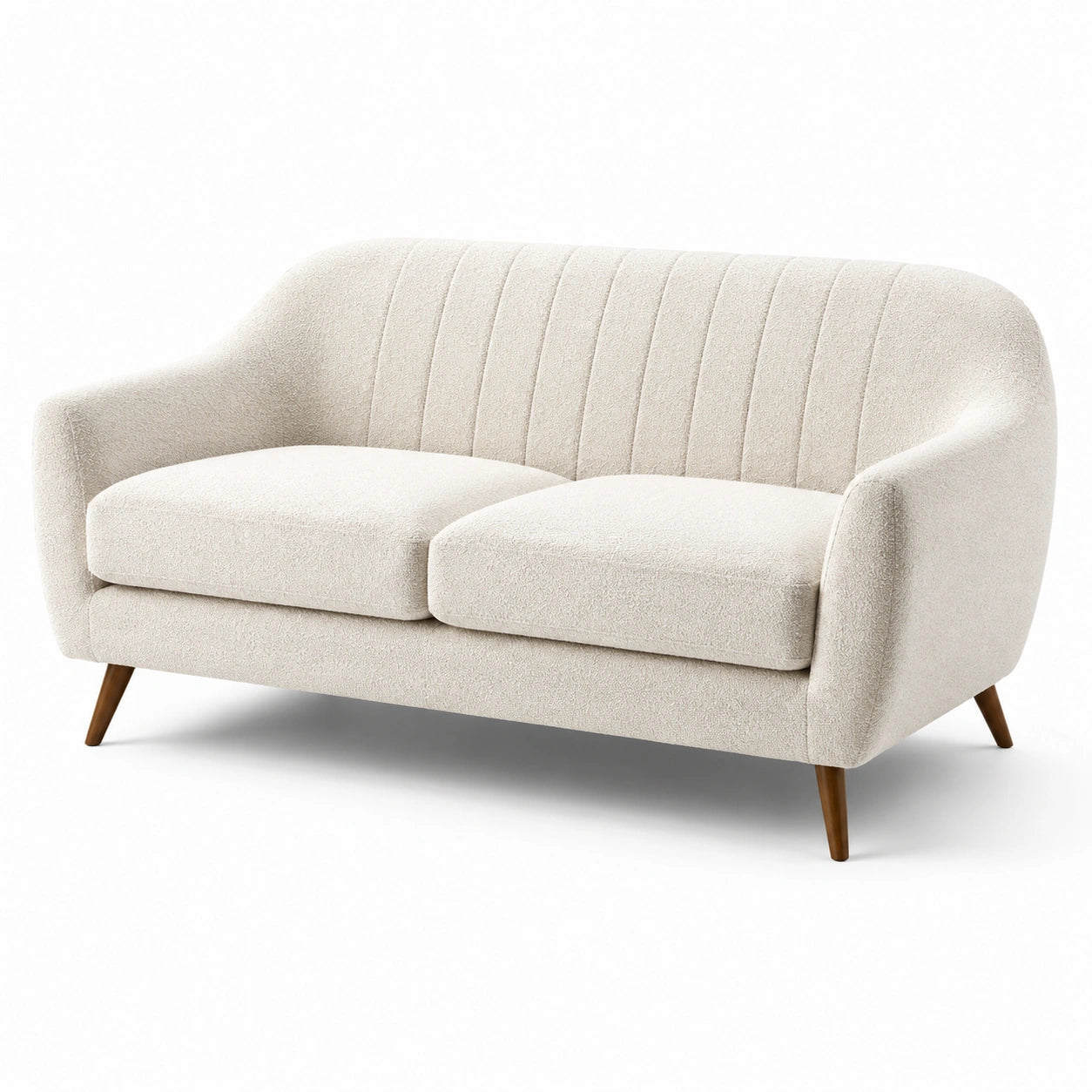 Sofá de 2 plazas de tela bouclé crema con patas de madera