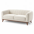 Sofá de Tela Beige con Patas de Madera Maciza