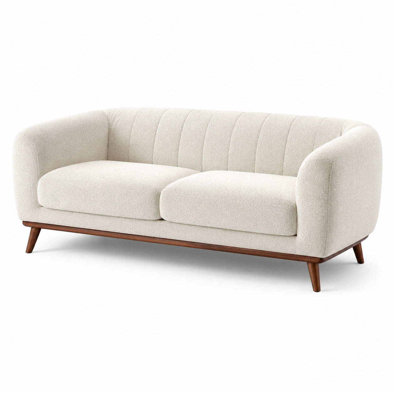 Sofá de Tela Beige con Patas de Madera Maciza