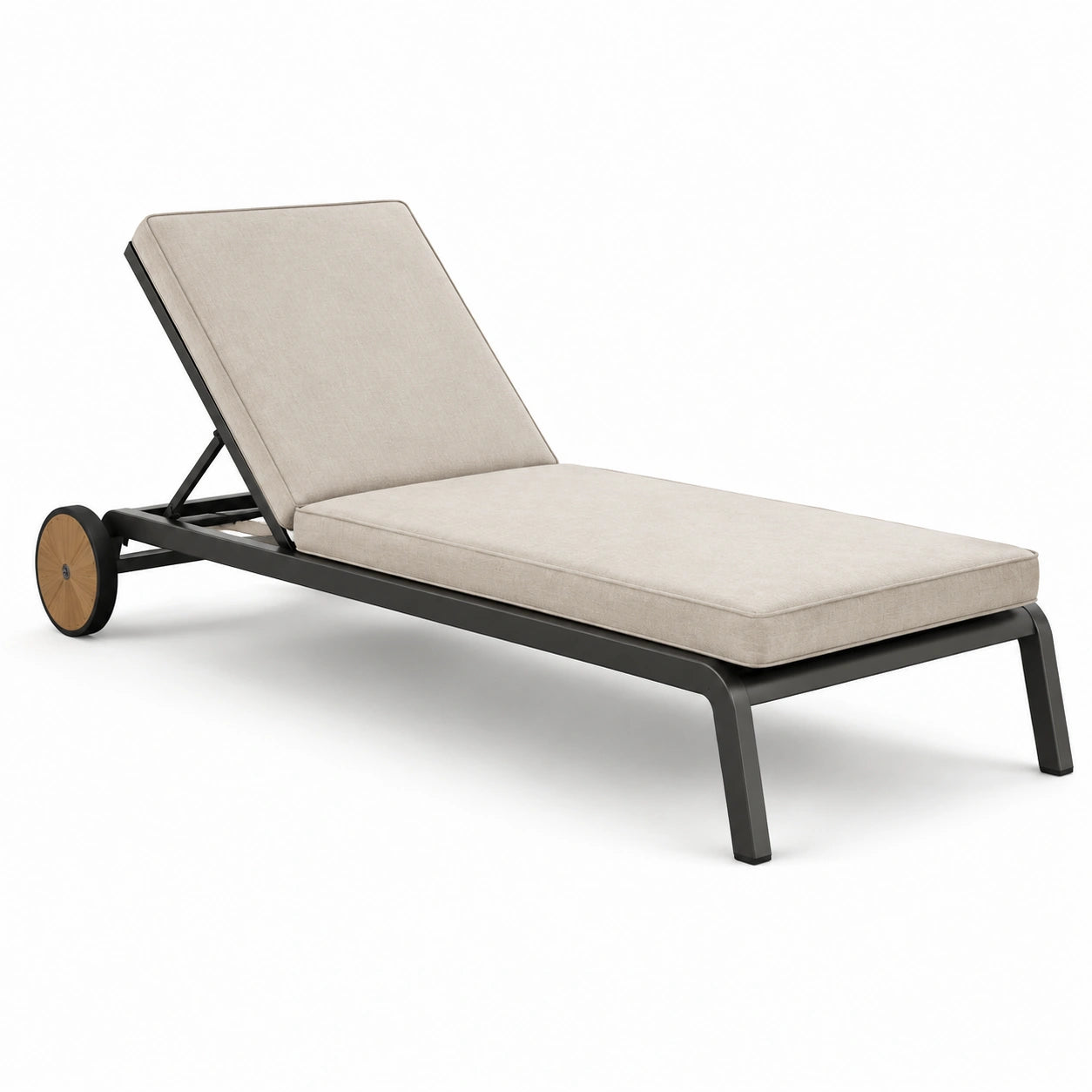 Tumbona de aluminio y tela beige con ruedas