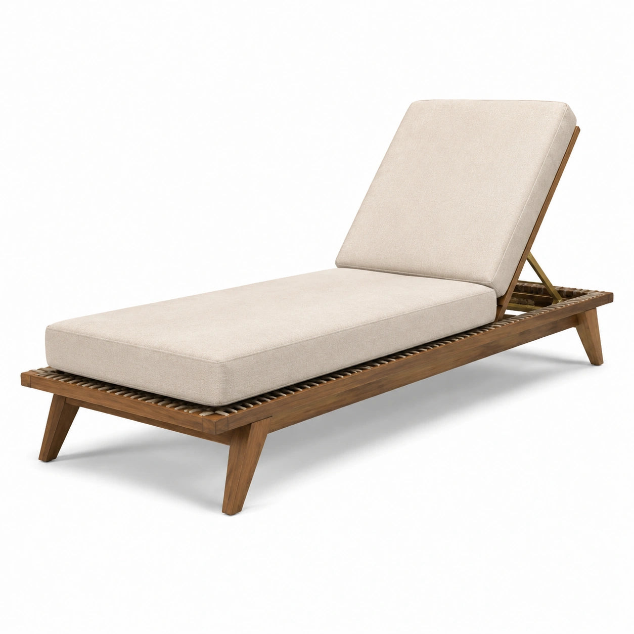 Tumbona de madera de acacia con cojín de poliéster crema