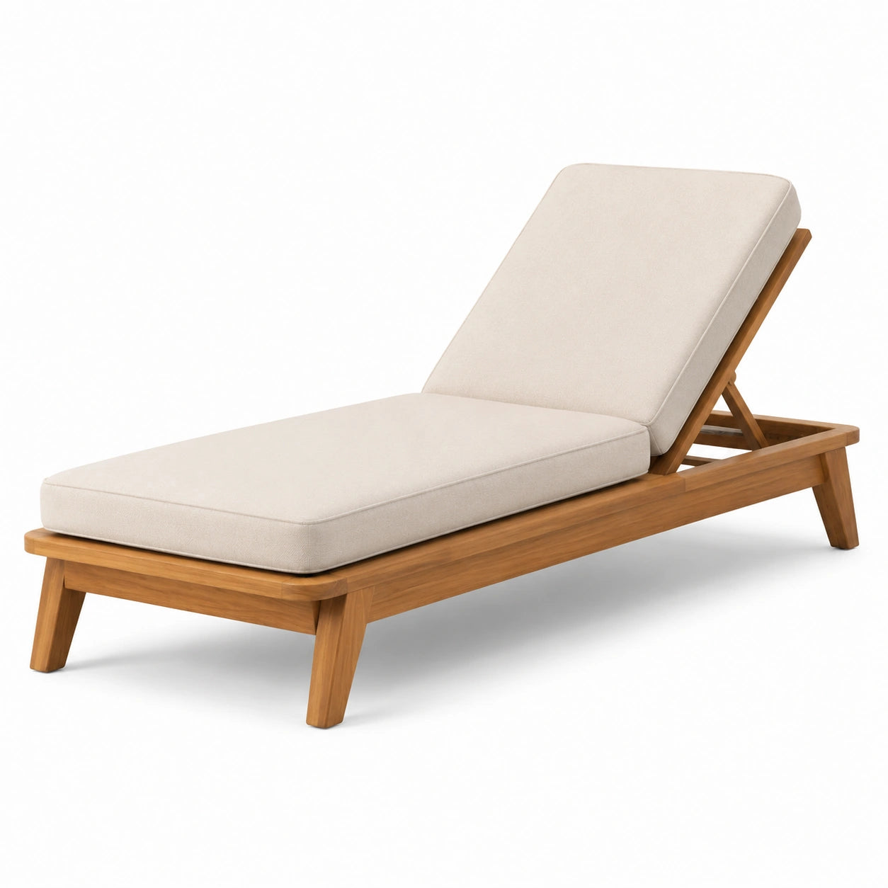 Tumbona de madera de teca con cojín de poliéster beige