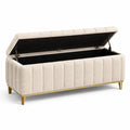 Banco de almacenamiento en tela bouclé beige con patas de metal dorado 120x40x45 cm