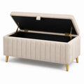 Banco de almacenamiento de tela beige con patas doradas, 120 cm