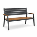 Banco de jardín de aluminio y madera 120 cm negro y marrón