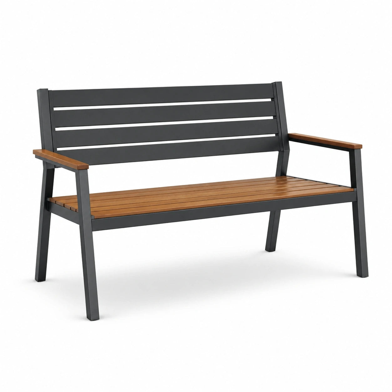 Banco de jardín de aluminio y madera 120 cm negro y marrón