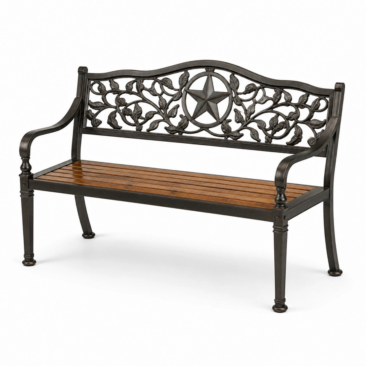 Banco de jardín de metal y madera 125 cm negro/marrón