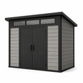 Cobertizo de jardín de resina con ventanas y puerta doble de antracita y gris