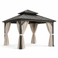 Pérgola de Aluminio con Techo de Acero y Cortinas de Poliéster 3x3m Beige/Negro