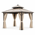 Pérgola de Aluminio con Techo de Acero Galvanizado y Cortinas de Poliéster Beige 3x4m