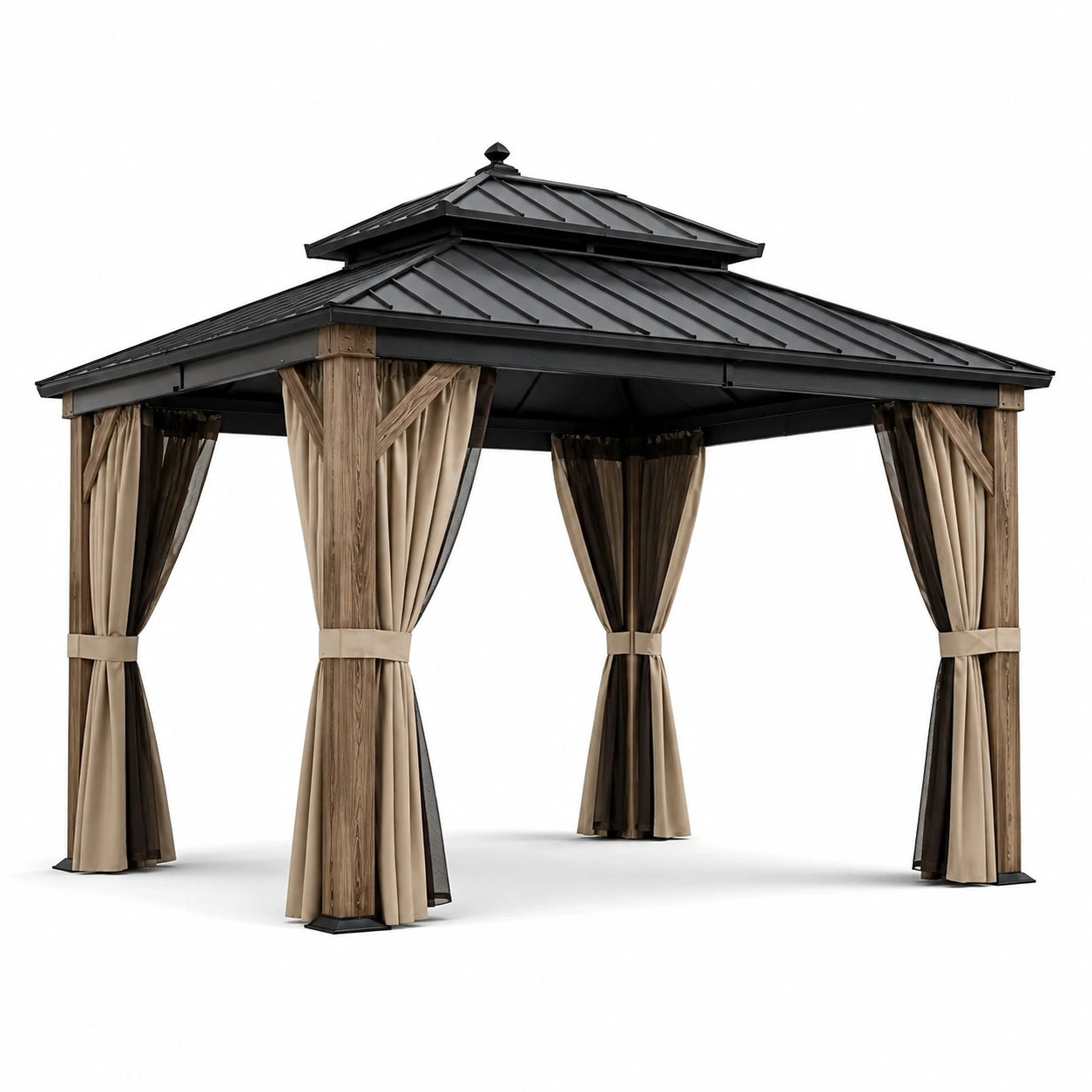 Pabellón de Metal y Madera 3x3m con Cortinas Beige