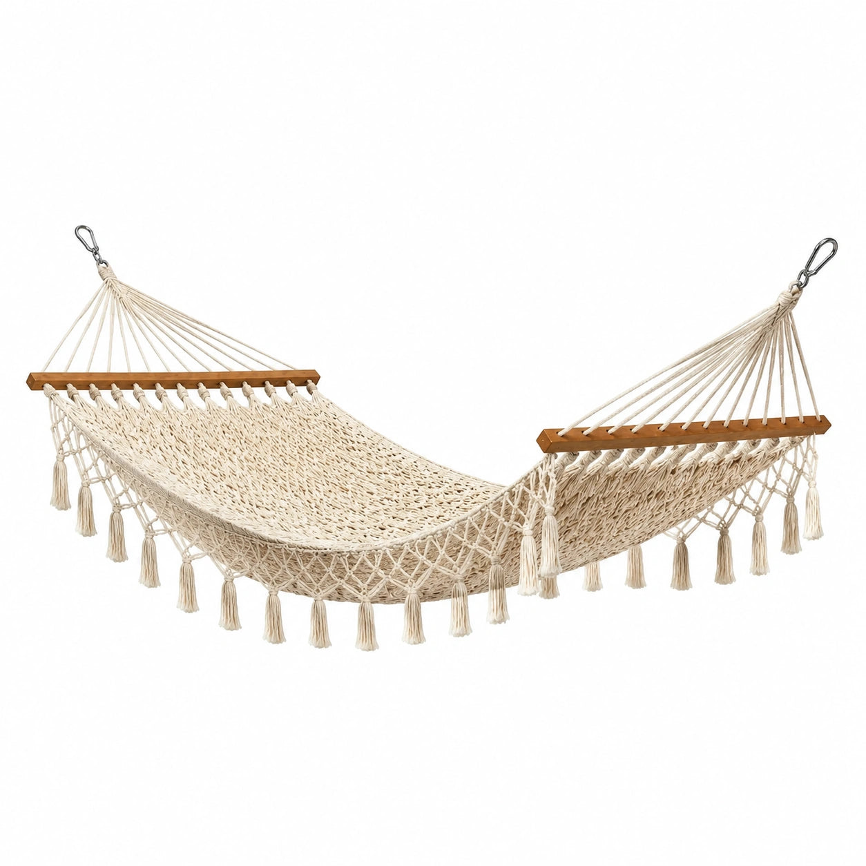 Hamaca de Algodón con Barra de Madera Beige para Interior y Exterior