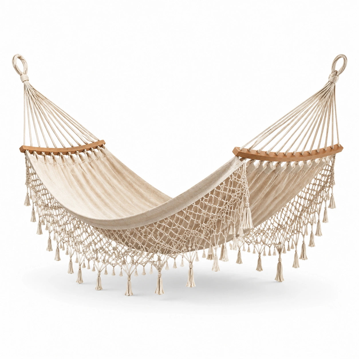 Hamaca de Algodón con Macramé Beige