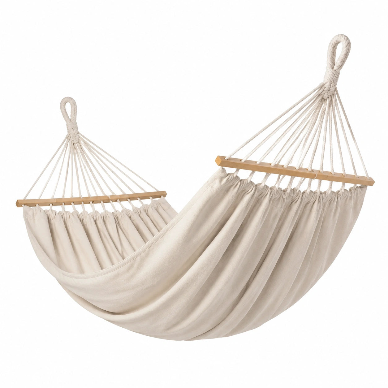 Hamaca de Lona Blanca con Barras de Madera 200x150 cm