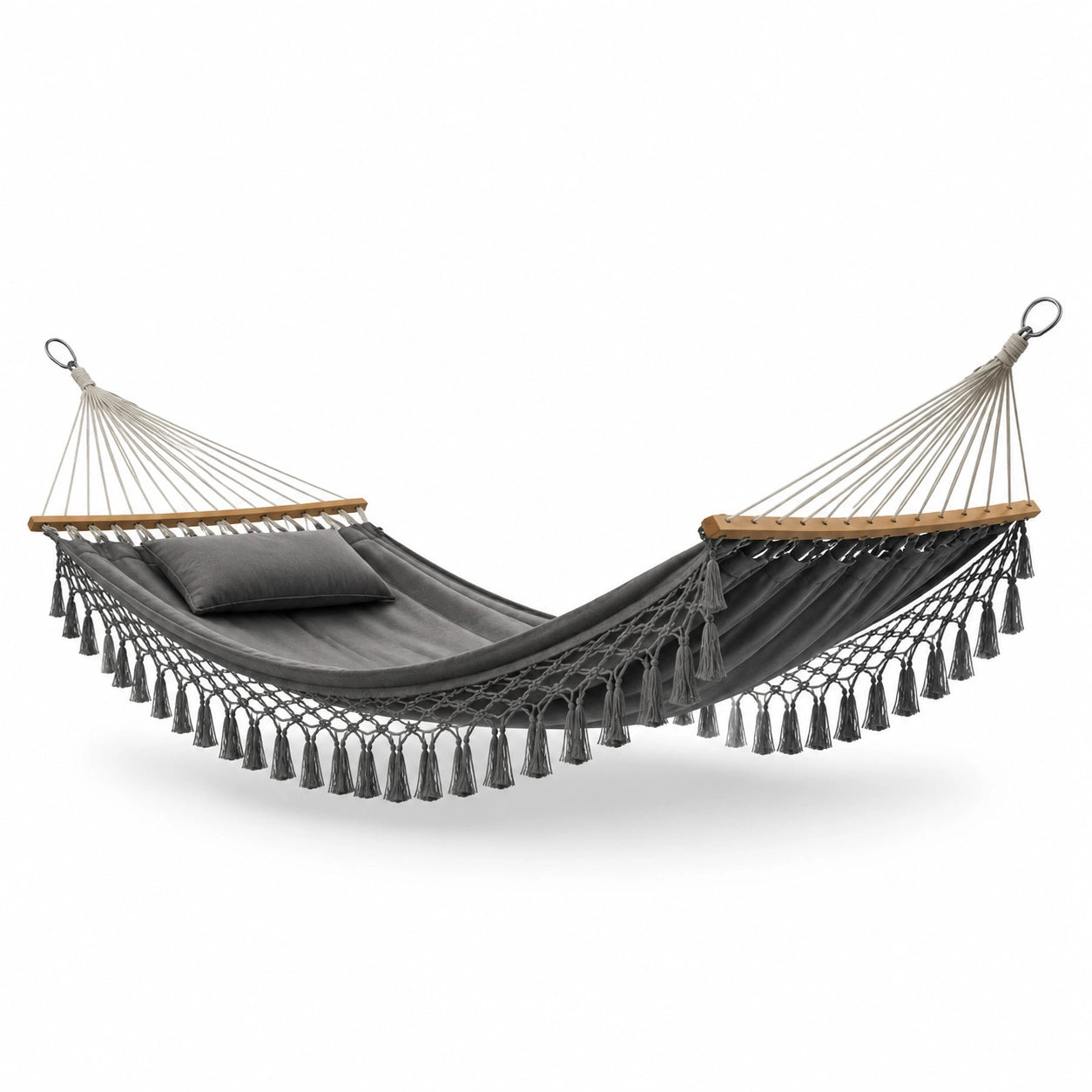 Hamaca de Tela de Algodón con Borlas y Almohada Gris 200x150 cm